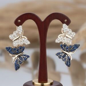 14K Gold Plated Simulated Sapphire & Diamond Butterfly Drop
Earring New